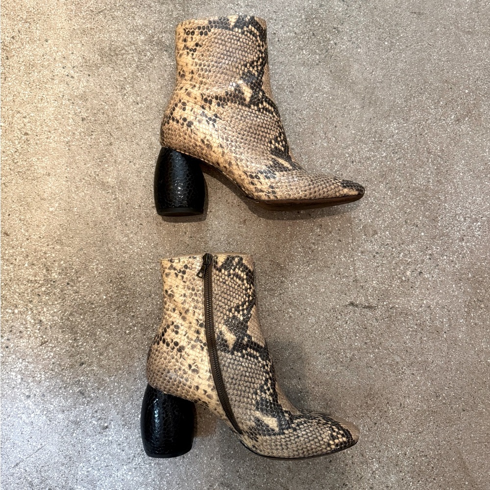Dries Van Noten Beige and Black Snakeskin-Print Ankle Boots
